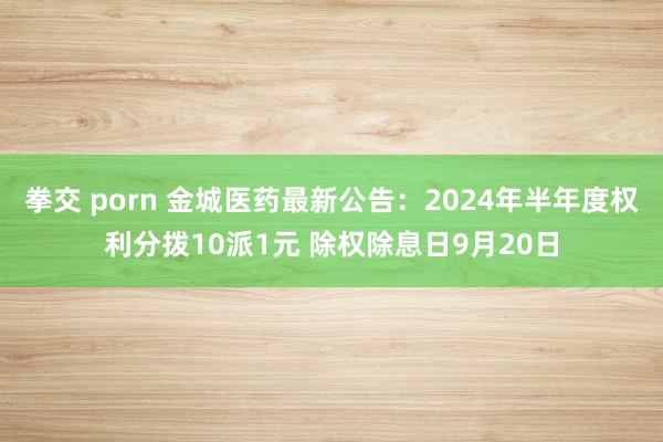 拳交 porn 金城医药最新公告：2024年半年度权利分拨10派1元 除权除息日9月20日