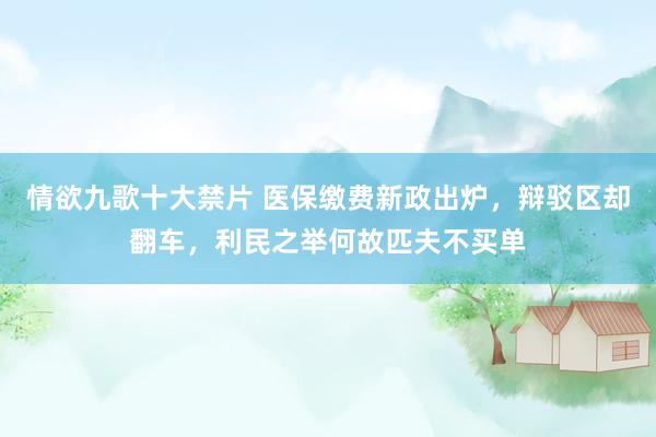 情欲九歌十大禁片 医保缴费新政出炉，辩驳区却翻车，利民之举何故匹夫不买单