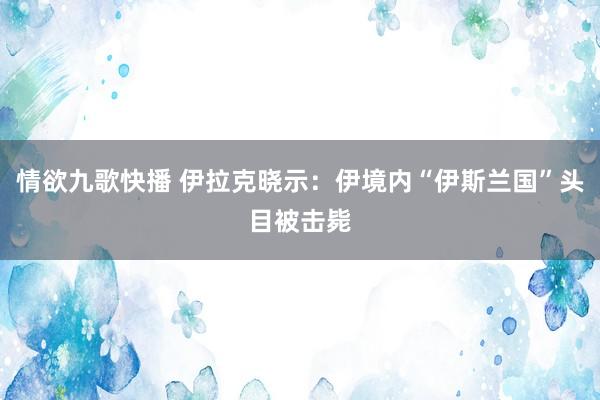 情欲九歌快播 伊拉克晓示：伊境内“伊斯兰国”头目被击毙