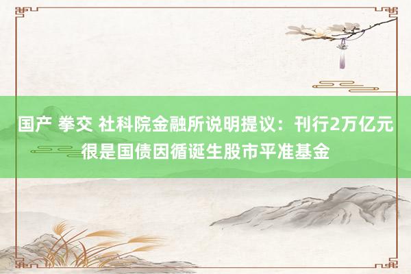 国产 拳交 社科院金融所说明提议：刊行2万亿元很是国债因循诞生股市平准基金