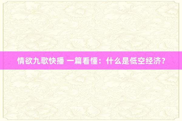 情欲九歌快播 一篇看懂：什么是低空经济？