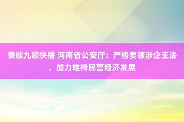 情欲九歌快播 河南省公安厅：严格要领涉企王法，加力维持民营经济发展