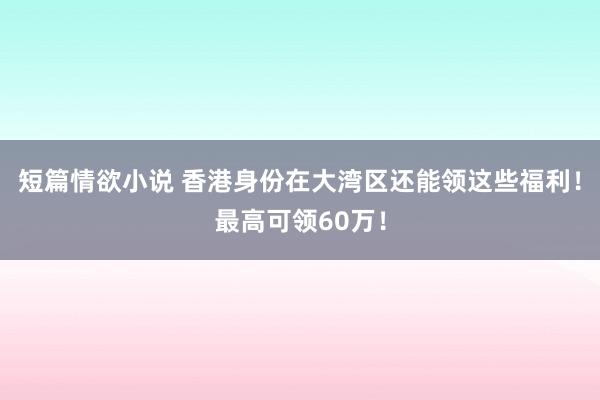 短篇情欲小说 香港身份在大湾区还能领这些福利！最高可领60万！