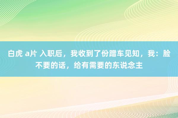 白虎 a片 入职后，我收到了份蹭车见知，我：脸不要的话，给有需要的东说念主
