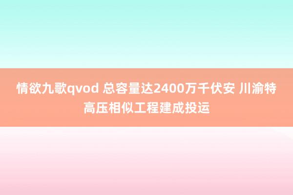 情欲九歌qvod 总容量达2400万千伏安 川渝特高压相似工程建成投运
