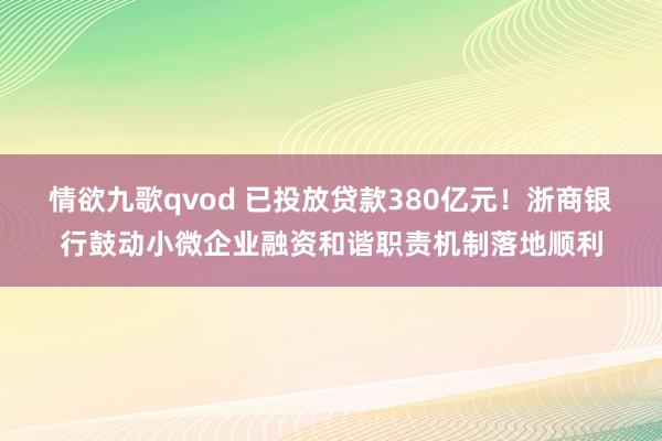 情欲九歌qvod 已投放贷款380亿元！浙商银行鼓动小微企业融资和谐职责机制落地顺利