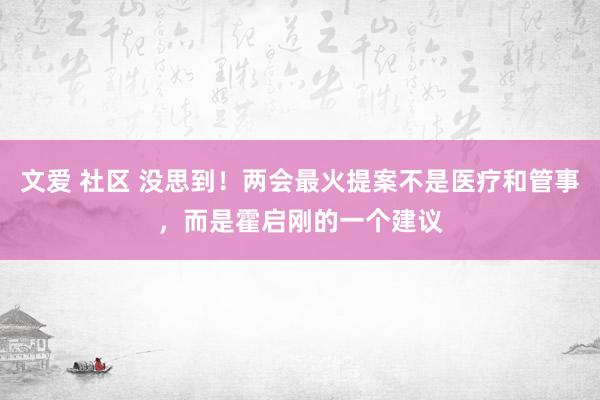 文爱 社区 没思到！两会最火提案不是医疗和管事，而是霍启刚的一个建议