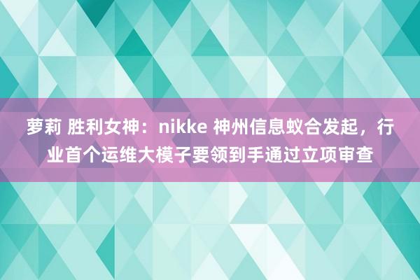 萝莉 胜利女神：nikke 神州信息蚁合发起，行业首个运维大模子要领到手通过立项审查