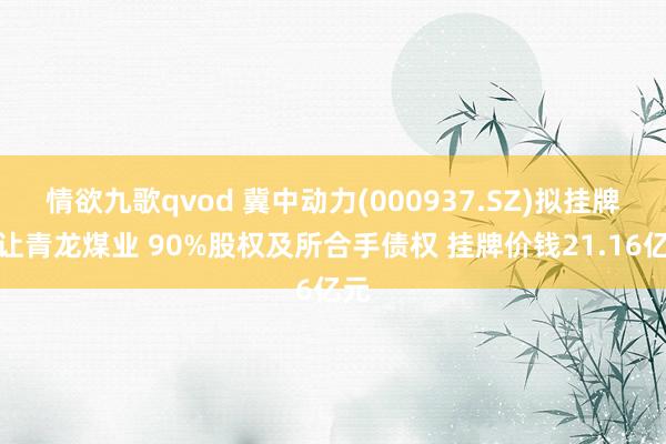 情欲九歌qvod 冀中动力(000937.SZ)拟挂牌转让青龙煤业 90%股权及所合手债权 挂牌价钱21.16亿元