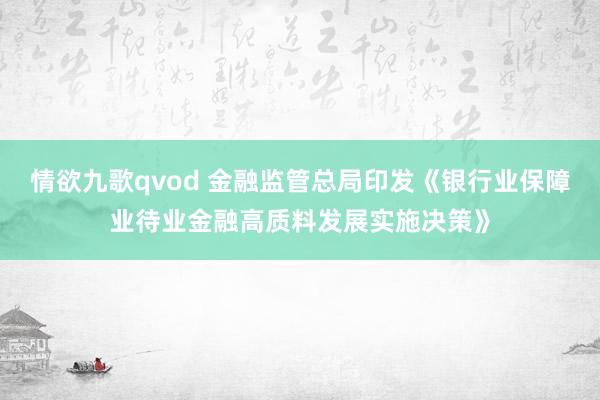 情欲九歌qvod 金融监管总局印发《银行业保障业待业金融高质料发展实施决策》