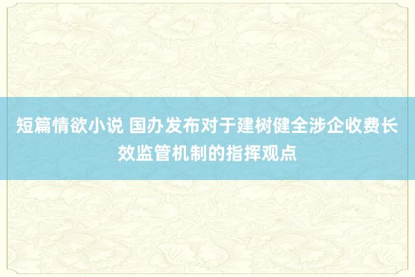 短篇情欲小说 国办发布对于建树健全涉企收费长效监管机制的指挥观点