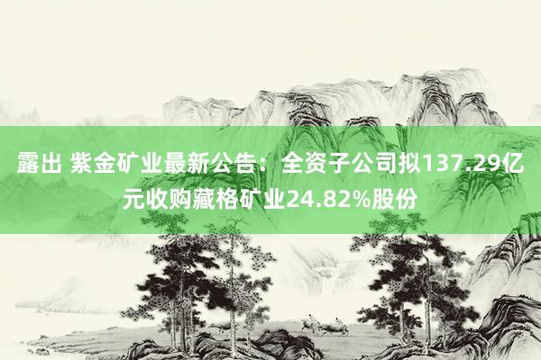 露出 紫金矿业最新公告：全资子公司拟137.29亿元收购藏格矿业24.82%股份
