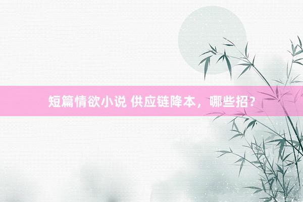 短篇情欲小说 供应链降本，哪些招？