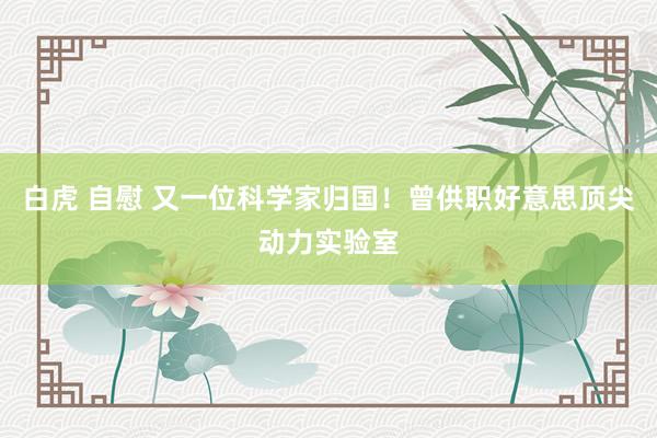 白虎 自慰 又一位科学家归国！曾供职好意思顶尖动力实验室