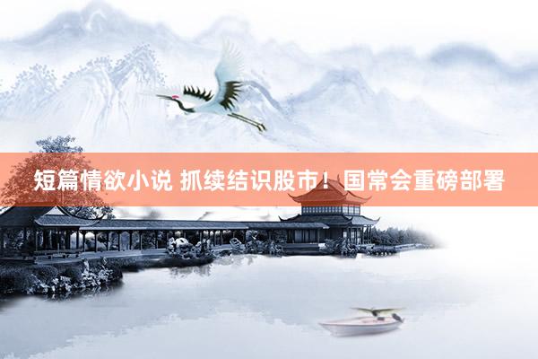 短篇情欲小说 抓续结识股市！国常会重磅部署