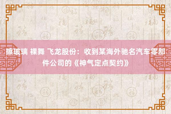 擦玻璃 裸舞 飞龙股份：收到某海外驰名汽车零部件公司的《神气定点契约》