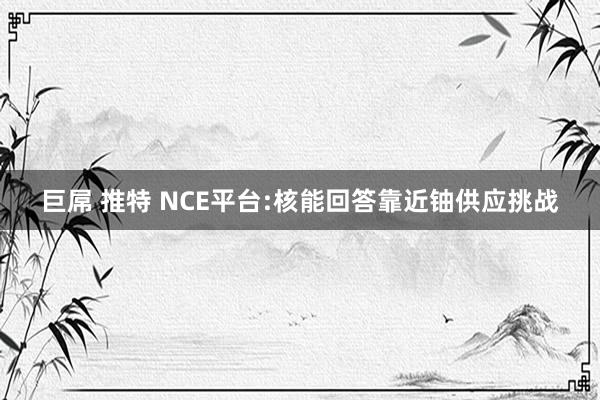 巨屌 推特 NCE平台:核能回答靠近铀供应挑战