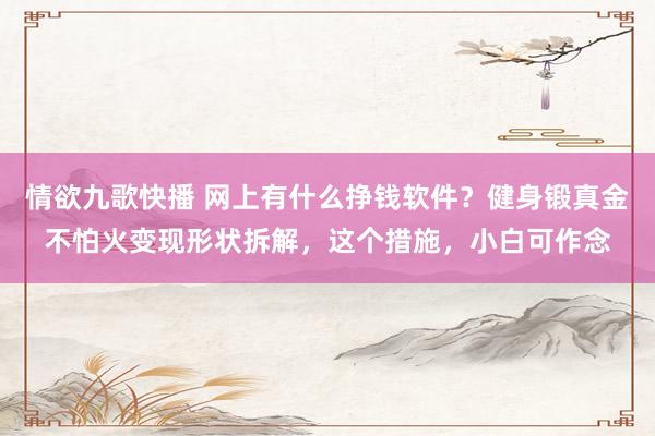 情欲九歌快播 网上有什么挣钱软件？健身锻真金不怕火变现形状拆解，这个措施，小白可作念
